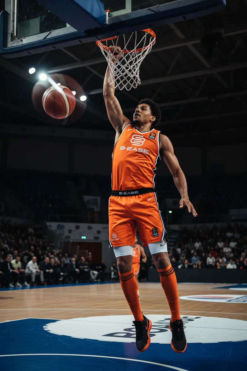 Joueur de basketball portant un cuissard de compression noir sous short pendant un match - B.EASE