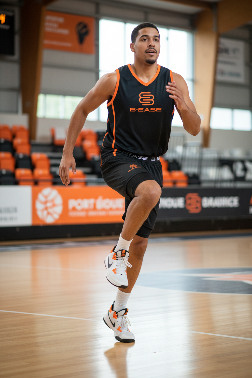 Cuissard compression basket maintien musculaire jambes joueur en action - B.EASE