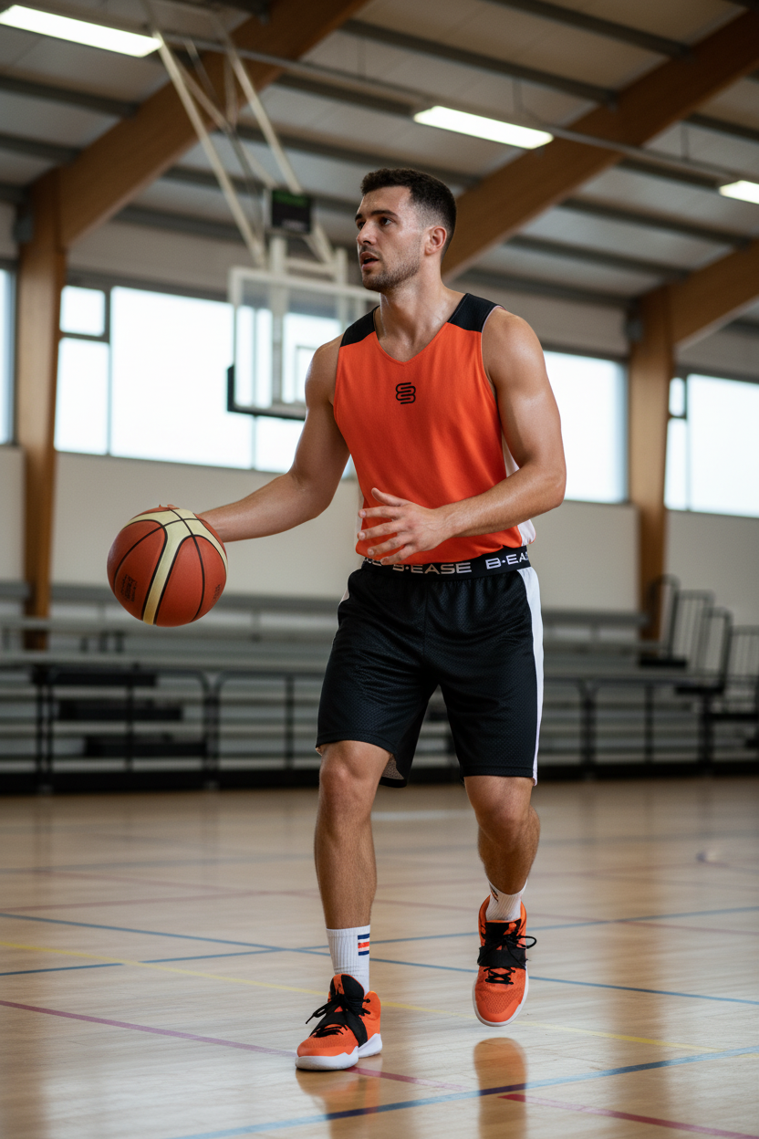 Basketteur équipé cuissard compression noir pour prévention blessures musculaires - B.EASE